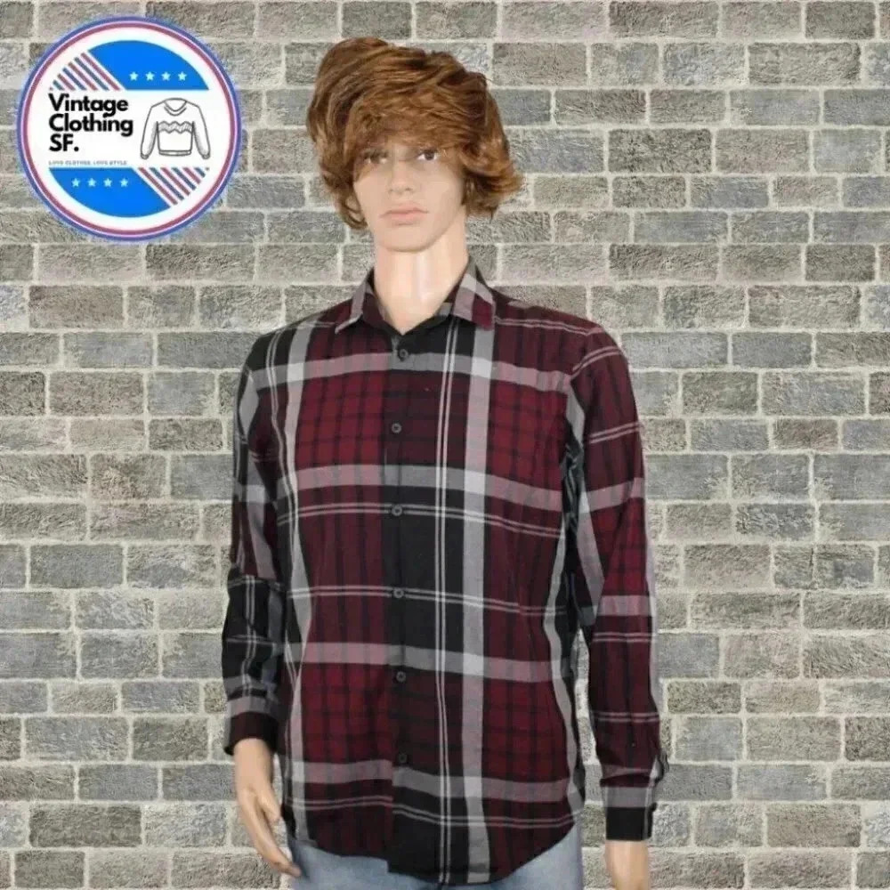 Alfani Red and Black Button Down Dress Shirt M